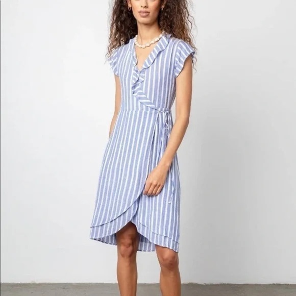 EUC Rails Louisa Bluebell Stripe Linen Blend Striped
Wrap Dress Retails $198 - Picture 1 of 7